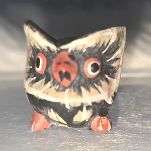 Vintage Hand-Painted Miniature .5" Owl Figurine - Folk Art Bird